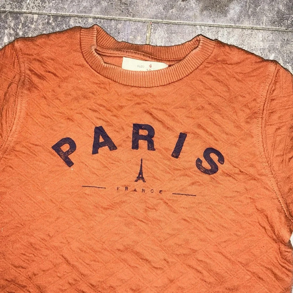 Zara‎ Boys Crewneck Pullover Sweatshirt Sz 4 Kids 4T Paris Burnt Orange Sweater